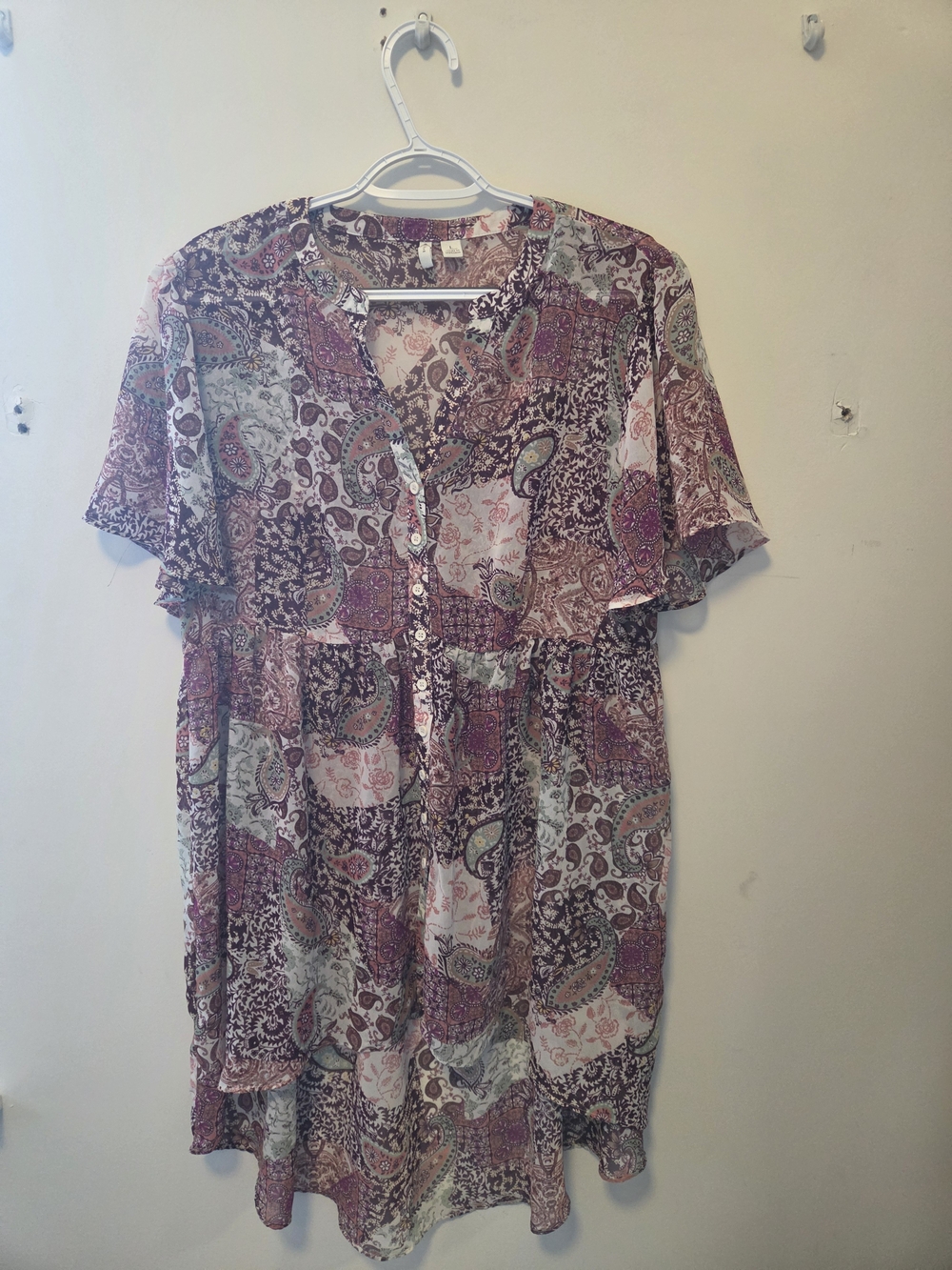 Paisley Button-Front Mini Dress - Pink Multi